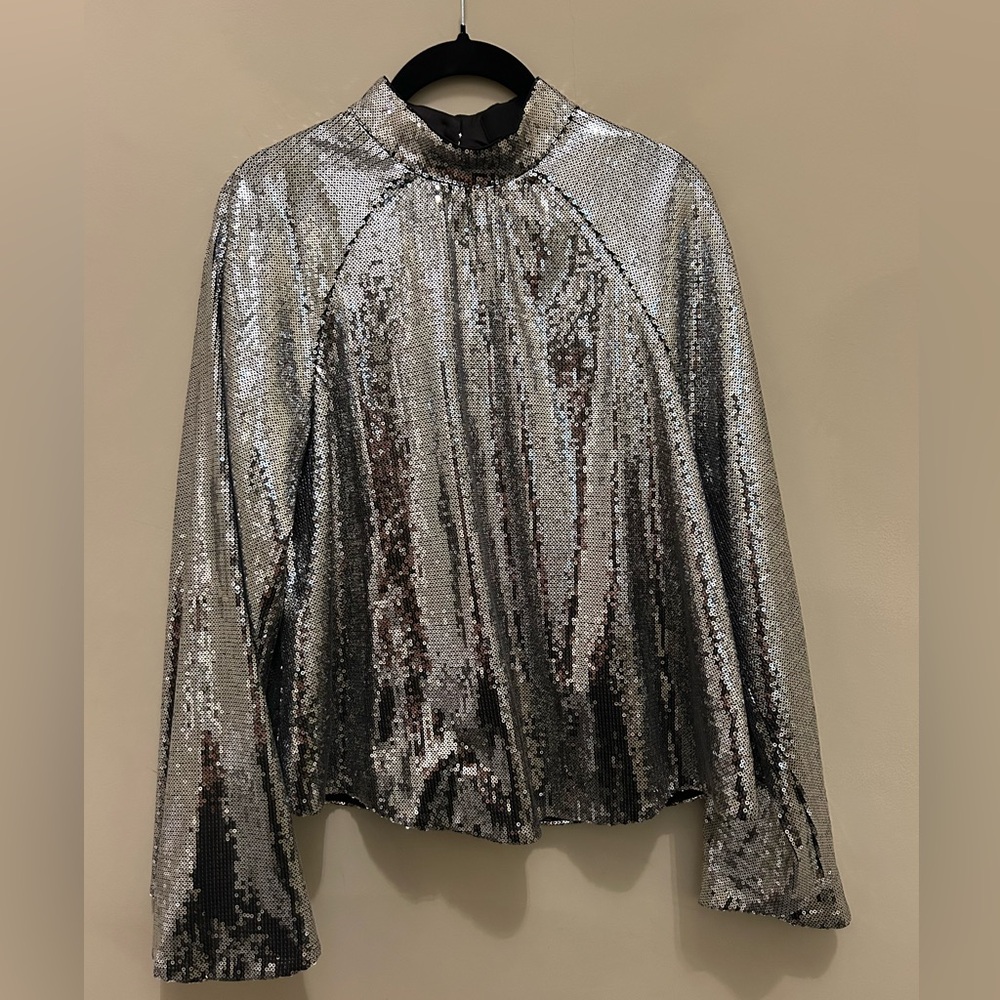 R + A Silver Sequins Top